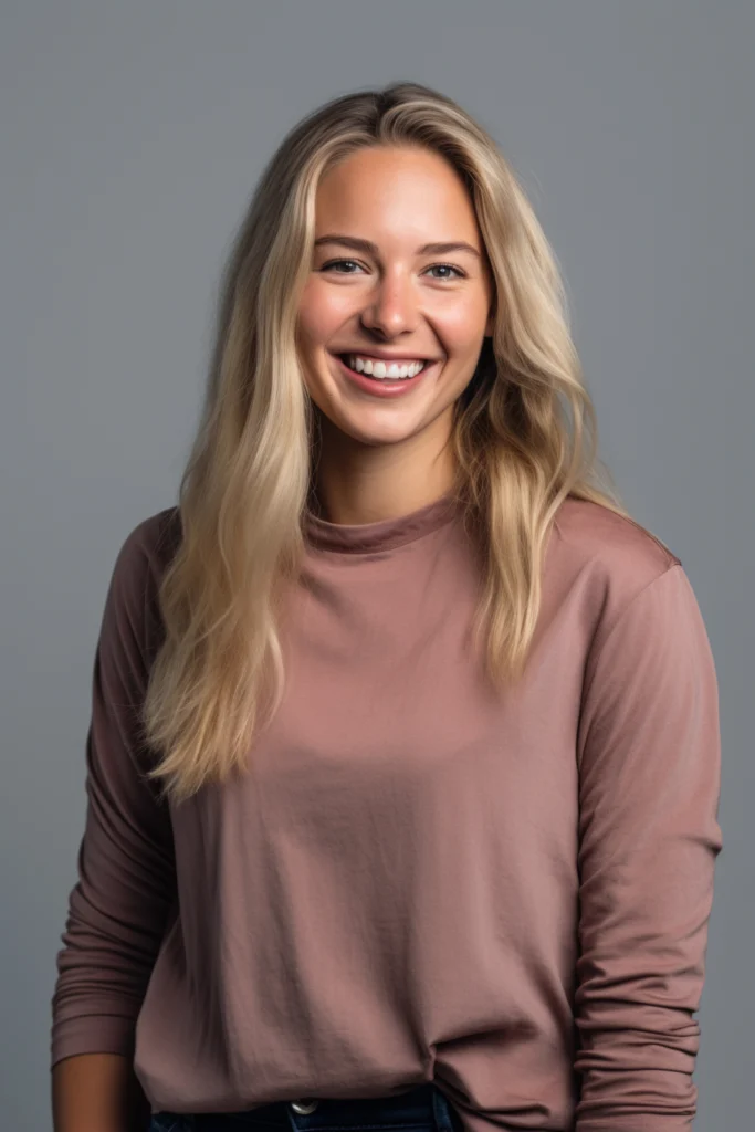 Lachende Eva de Jong in roze trui